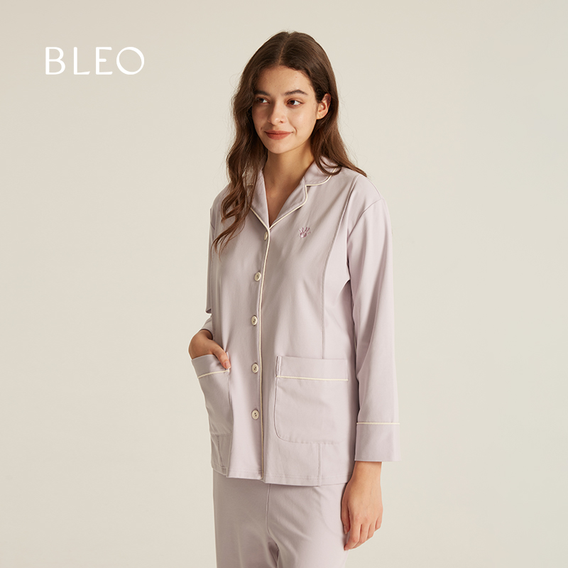BLEO春夏新品丝柔棉手掌刺绣孕妇怀孕产后待产哺乳月子服长袖睡衣