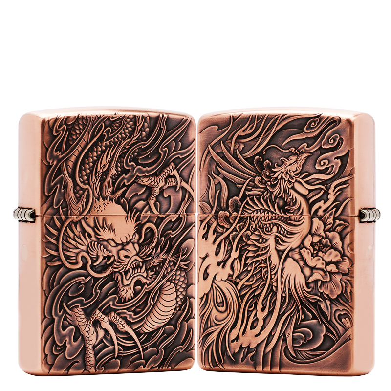 ZIPPO/之宝打火机紫铜机【龙凤呈祥】原装正品煤油机DYJ1