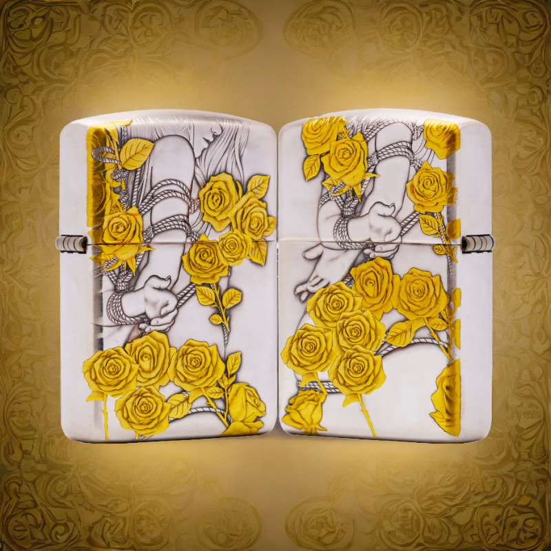 ZIPPO/之宝S925银鎏金【玫瑰女郎】盔甲机正品煤油打火机KF-DF