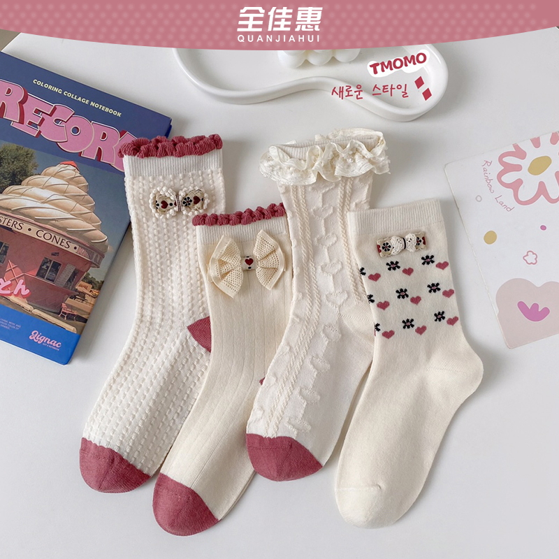 儿童袜子女童秋季中筒袜韩系花边公主袜女宝2024新款春秋棉袜