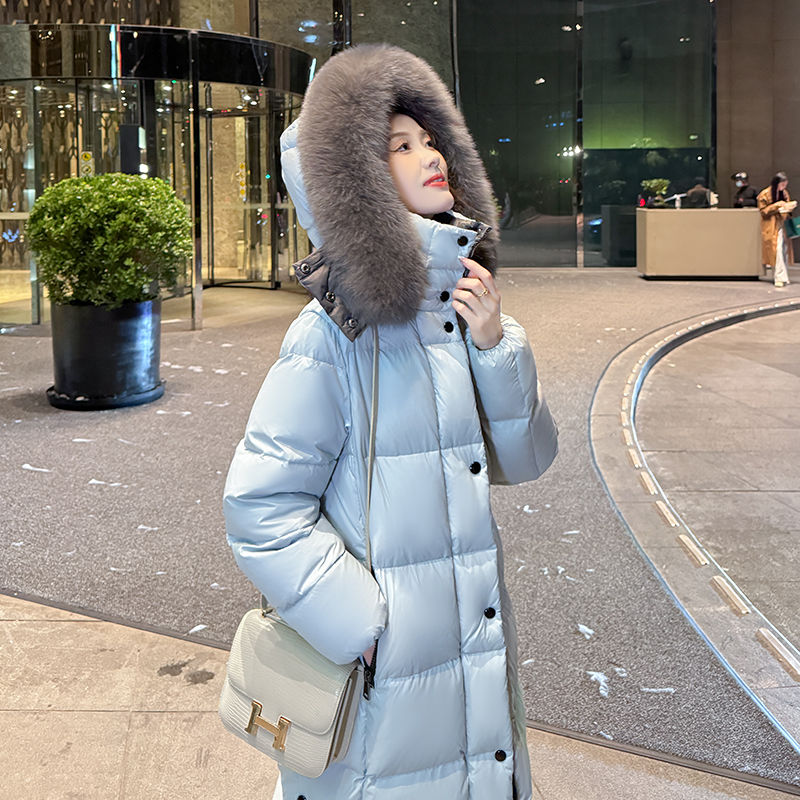 波司澄白鸭绒大毛领羽绒服女长款2023新款时尚过膝加厚东北极寒保