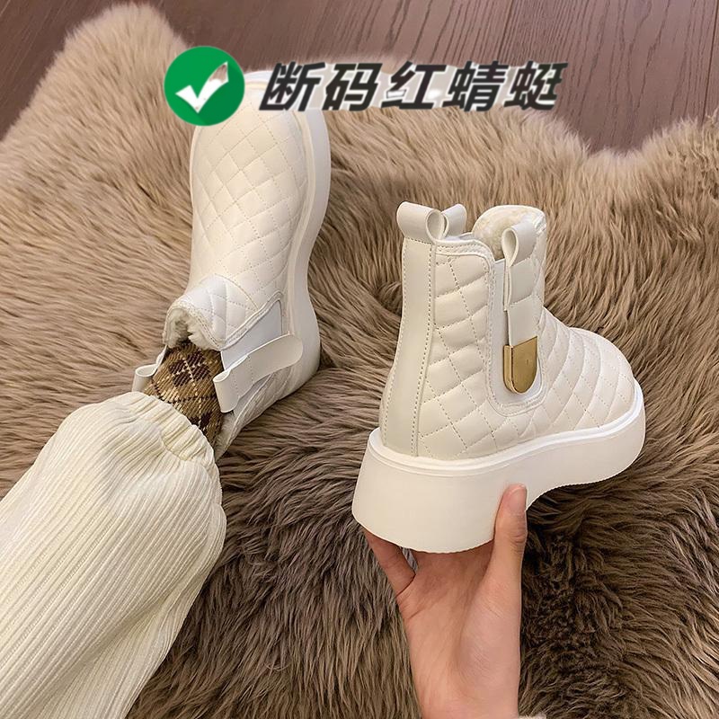 红蜻蜓牌雪地靴女2023年新款冬季白色加绒加厚防滑防水皮毛一体东
