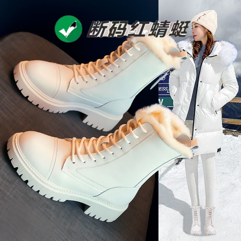 红蜻蜓牌真皮雪地靴女2023秋冬新款加绒加厚棉鞋百搭休闲棉靴马丁