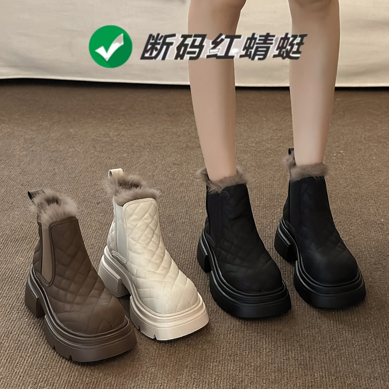 红蜻蜓牌品牌东北加绒保暖雪地靴女2023冬季新款网红百搭厚底防滑