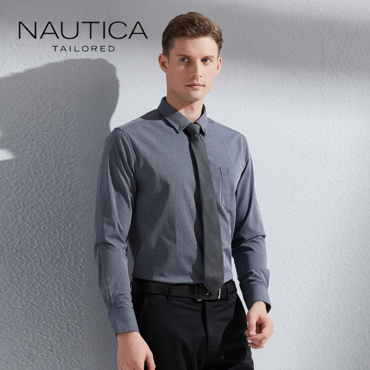 008/NauticaTailored350339男士保暖衬衫加厚磨毛长袖条纹衬衣