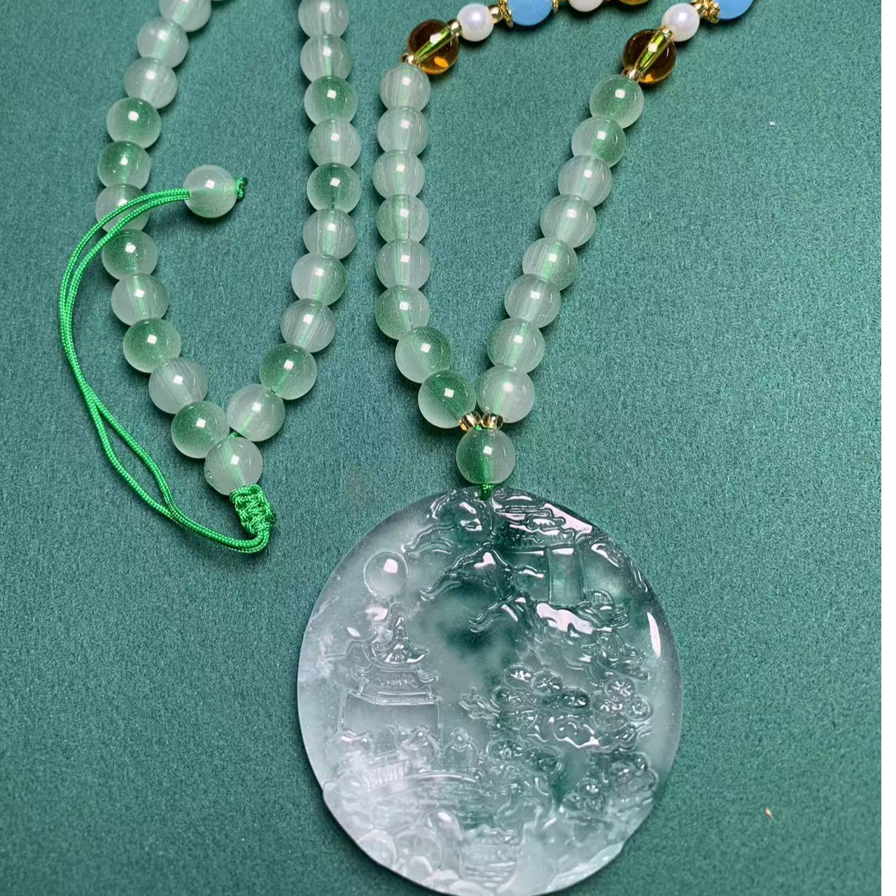 甄选A1042 飘蓝花翡翠吊坠项链