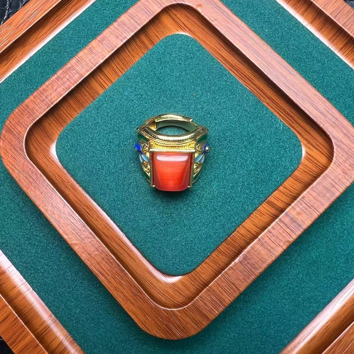 菲菲甄选A1200  CH红翡设计花托戒指 