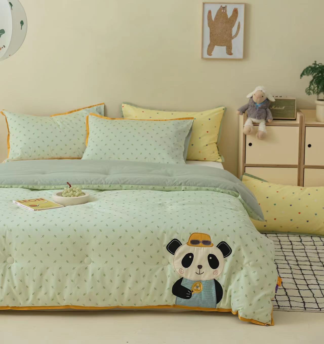 【熊猫宝宝】150*200cm纯棉抗菌单人春秋被绿色2.0kg