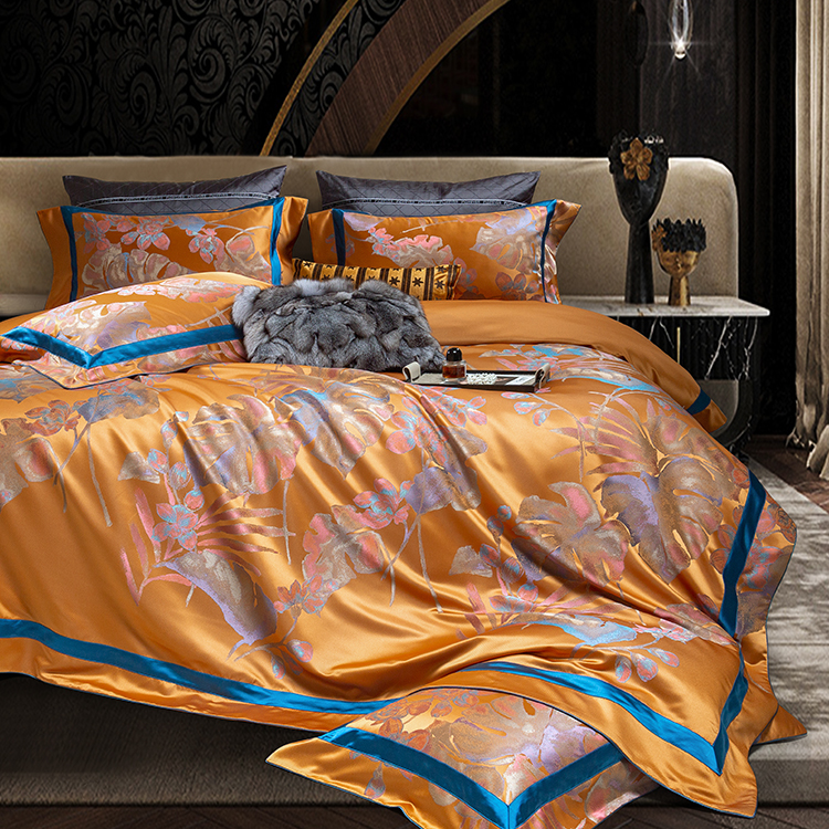 奢华美式高端锦缎床上四件套轻奢欧式贡缎提花床单床盖款鸟语花香商品图
