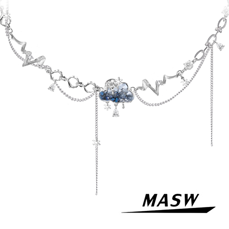 masw/麻秀 铜合金项链 炫彩蓝色云朵项链小众高级感锁骨链M2628
