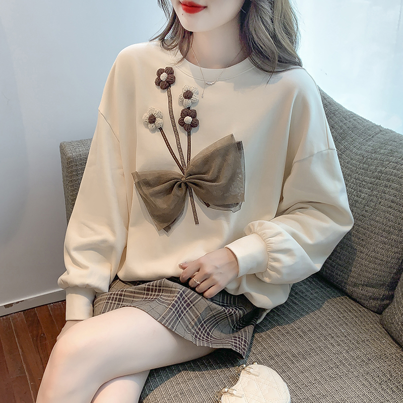 女士时尚重工圆领卫衣女春秋季2024年新款洋气减龄长袖上衣设计感