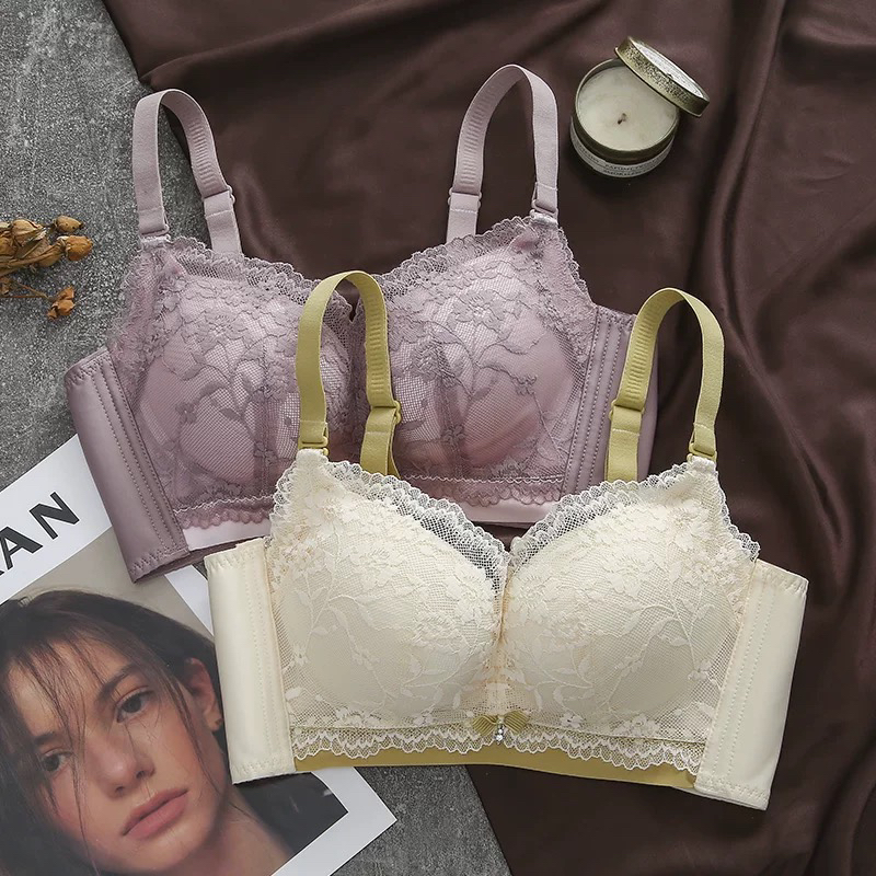 性感蕾丝小胸聚拢文胸内衣女加厚无钢圈上托收副乳防下垂平胸专用