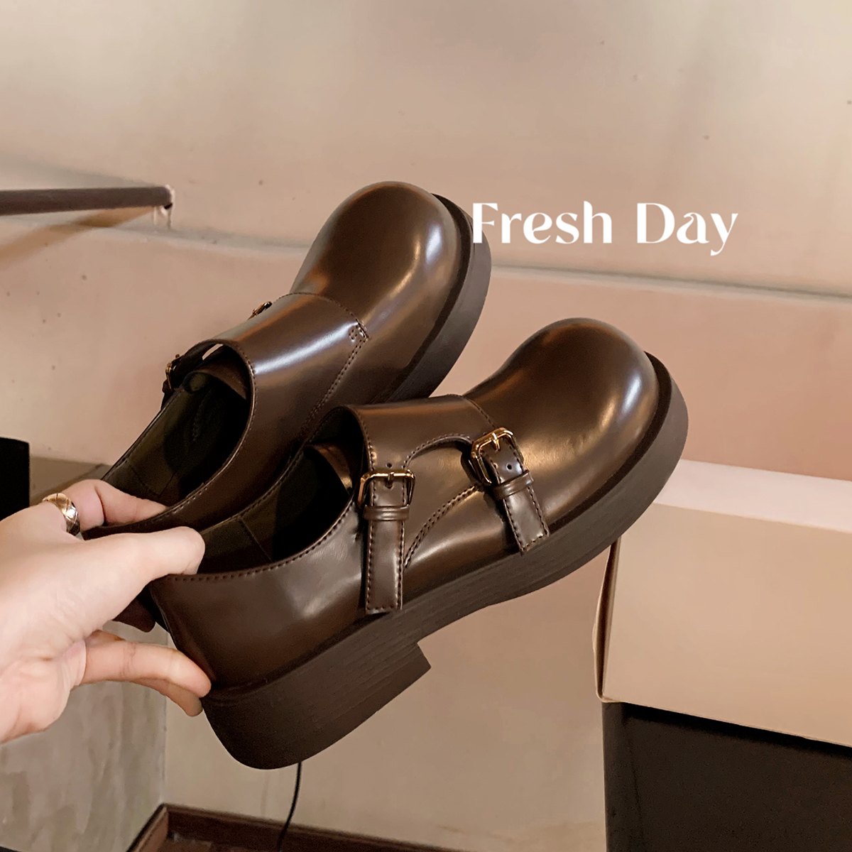 【4折清仓款】葡萄妈studiolee 圆头一脚蹬通勤百搭复古大头皮鞋女