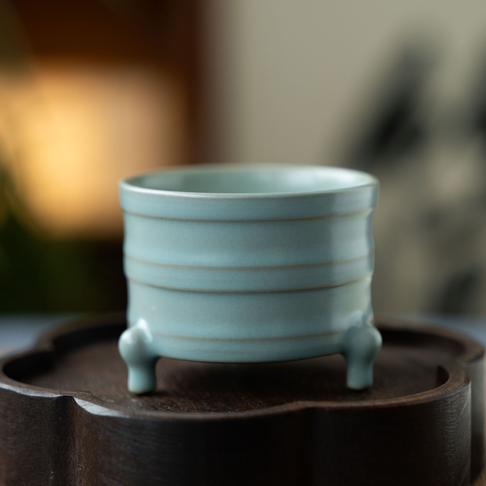 简匠 汝窑青杰仿古釉三足奁玄纹尊主人杯小香炉