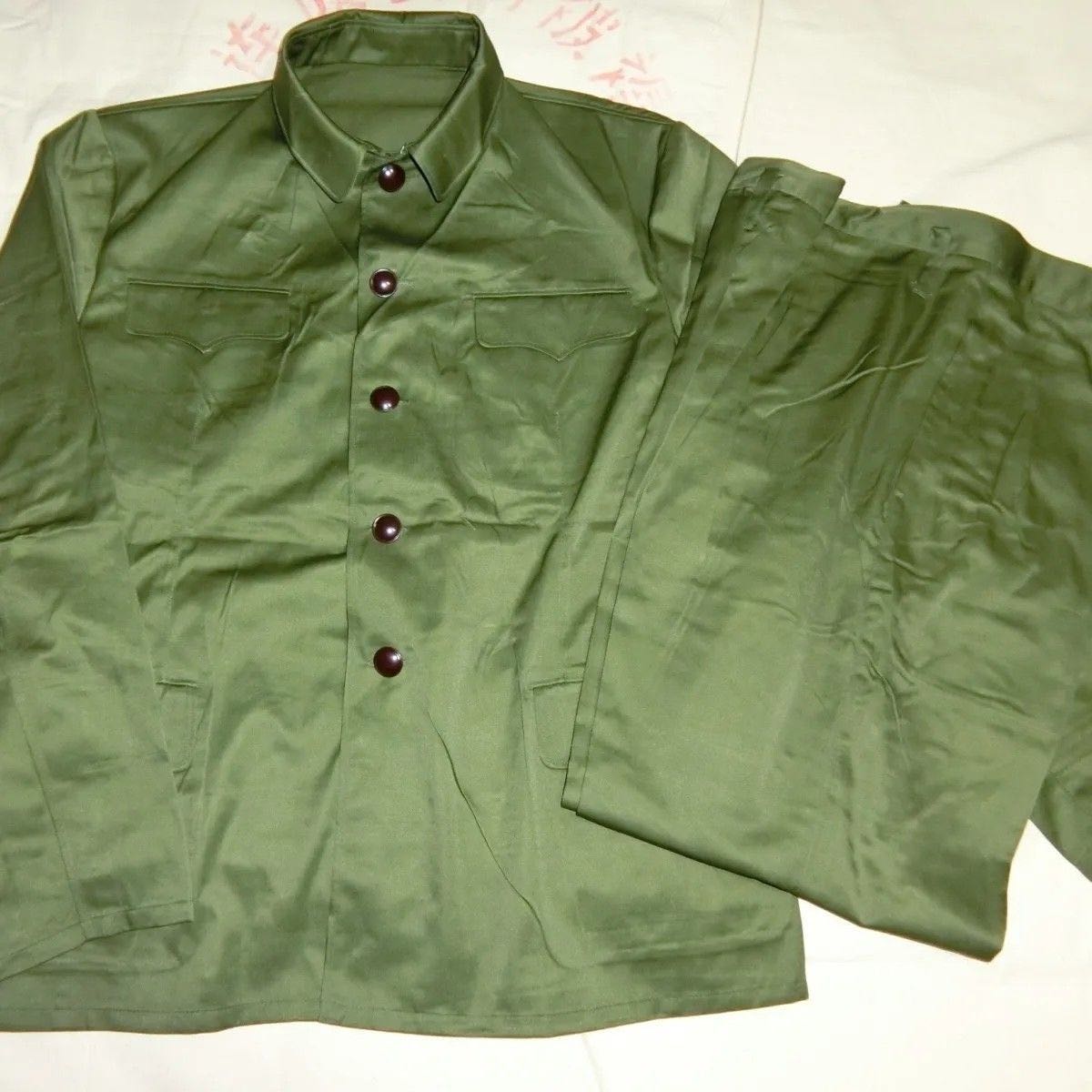 涤卡绿色中山装套装