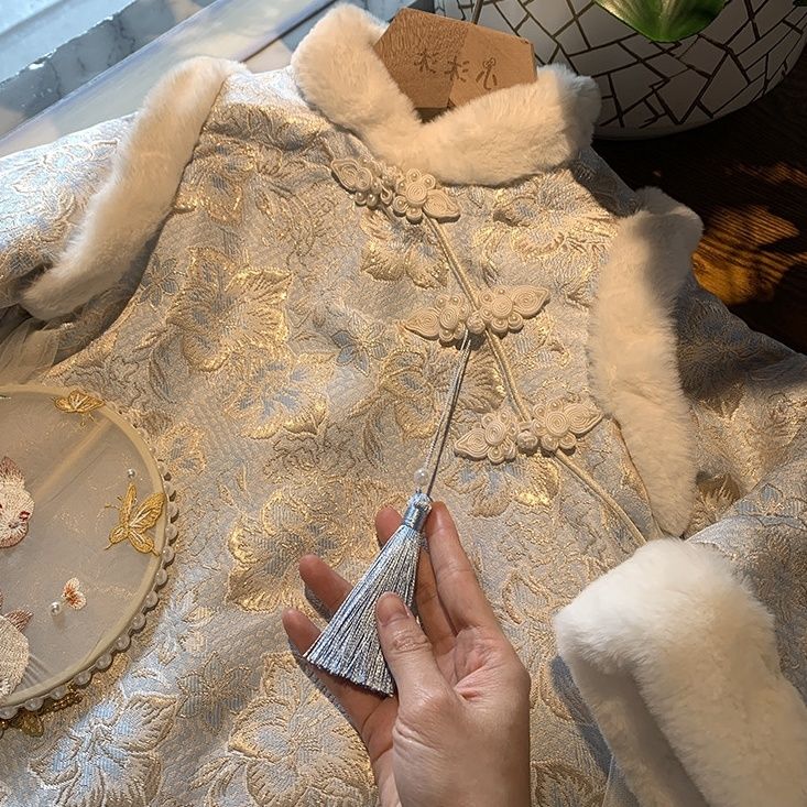巴拉拉吧女童旗袍冬新款儿童连衣裙秋冬款拜年服洋气女宝宝加绒加
