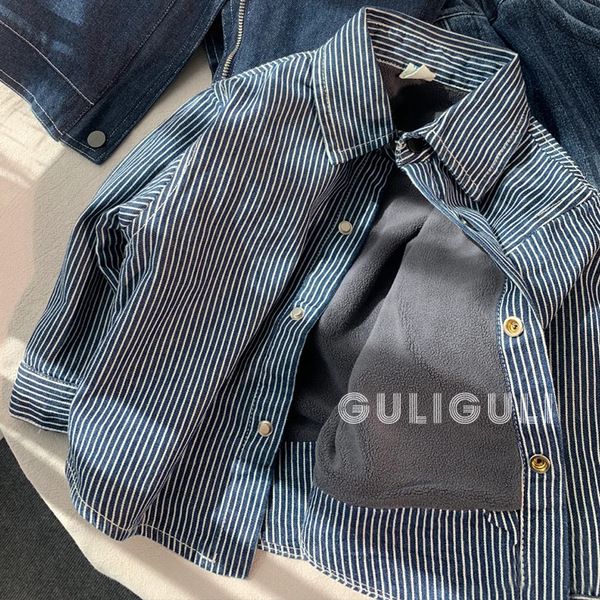巴拉拉吧男童加绒衬衫秋冬2023韩版洋气童装时髦加厚上衣酷帅儿童