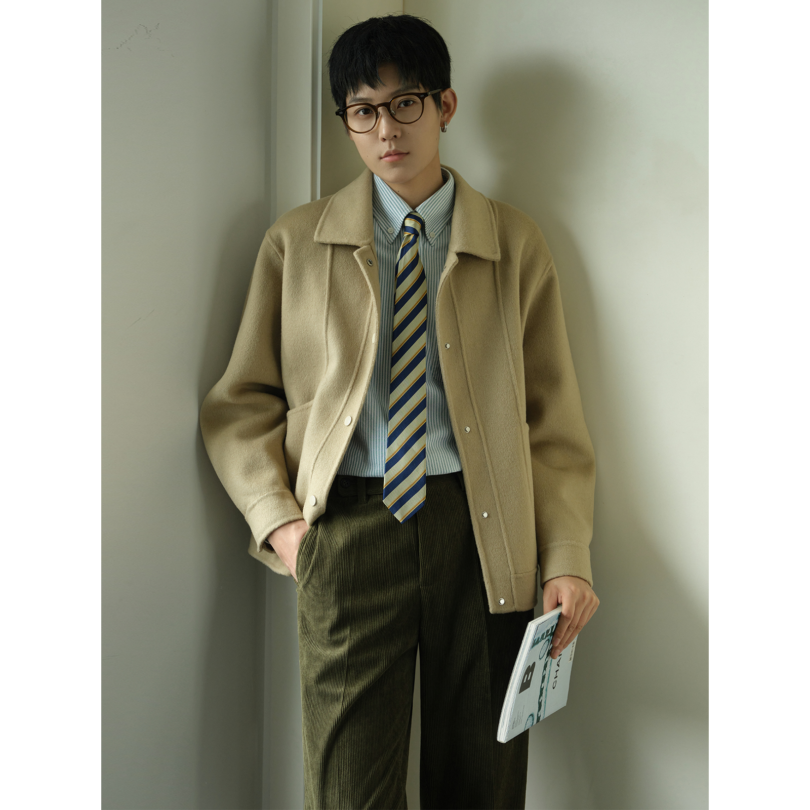 knighttom重磅全羊毛手工翻领短夹克中性风小个子双面呢外套4319