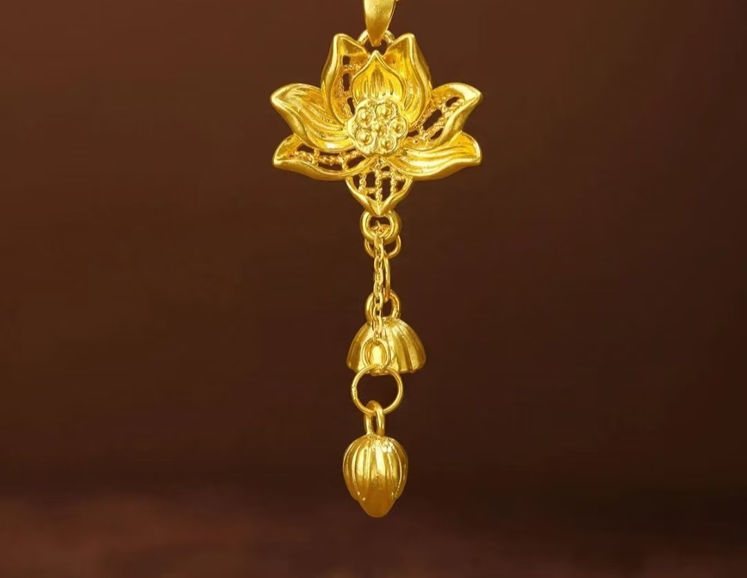 ［金大顺珠宝］黄金两世欢莲花吊坠足金莲蓬花苞吊坠送礼送女友
