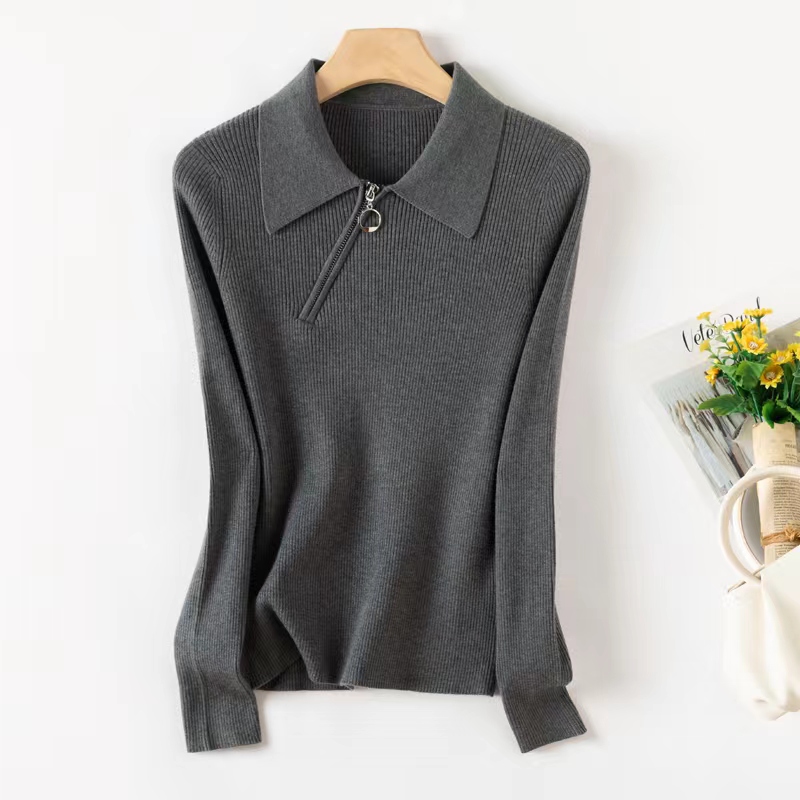 TY/-新款翻领斜开拉链套衫*LZ 23259 灰色