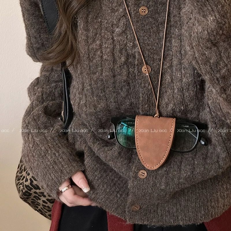 秋冬豹纹皮革挂脖多功能墨镜夹眼镜链收纳项链女款挂绳毛衣链配饰