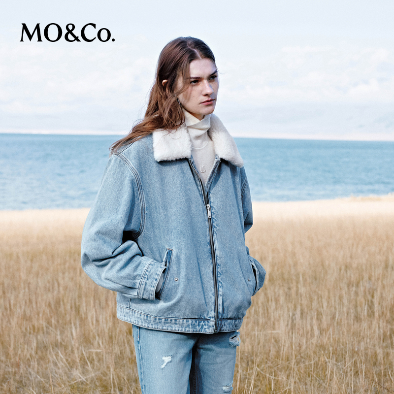 MOCO秋土耳其棉翻领宽松夹棉牛仔夹克MBD3JKTT10