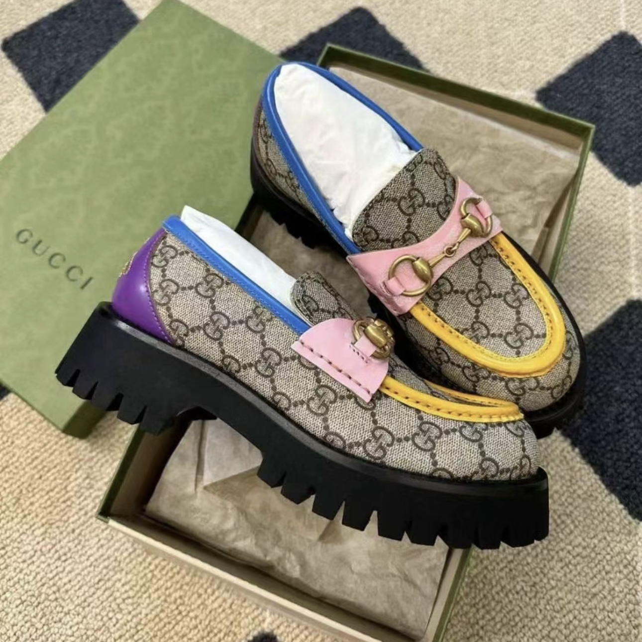 未使用 GUCCI/古驰 2591930古驰拼色老花乐福鞋