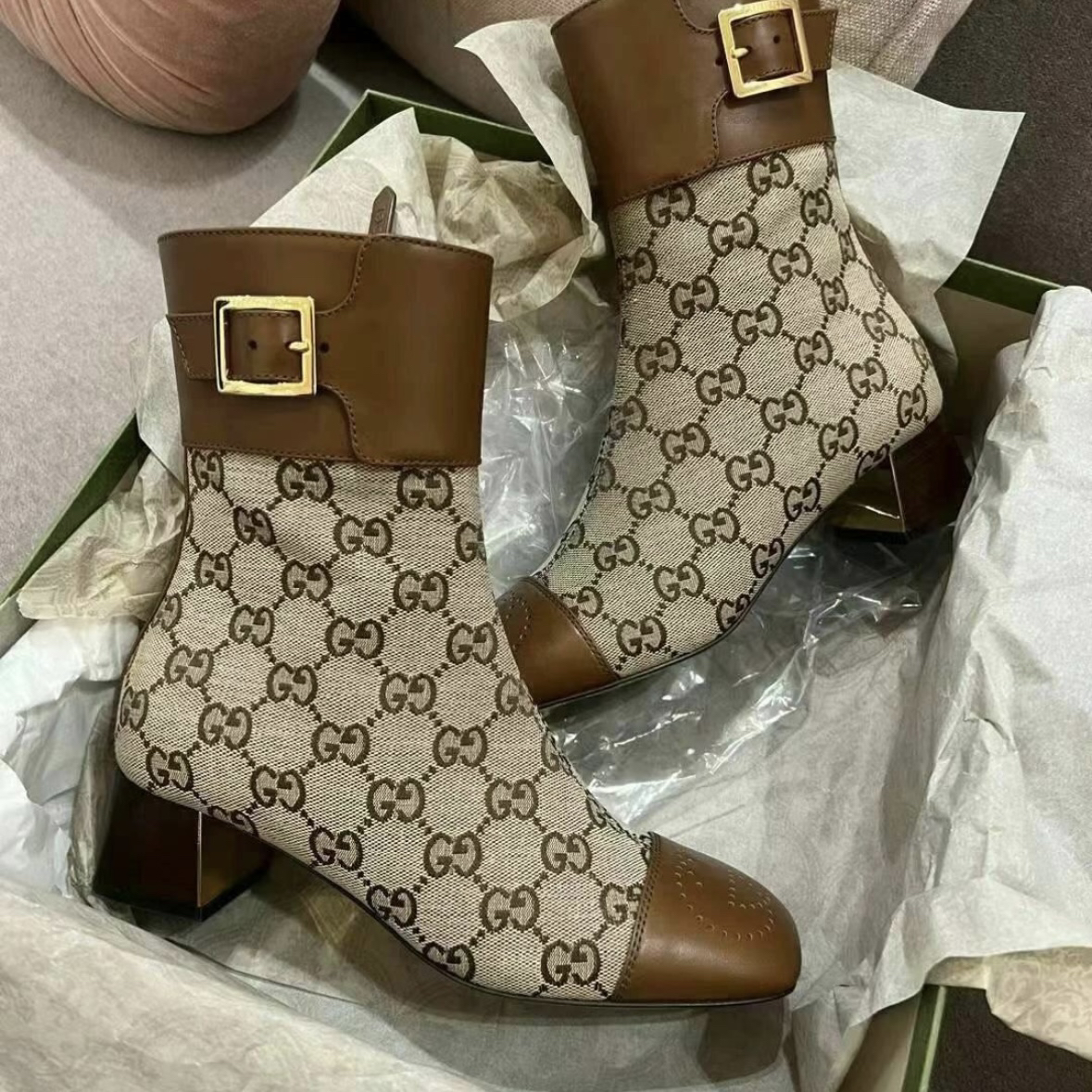 未使用 GUCCI/古驰 2591614全新 棕色老花靴子微暇
