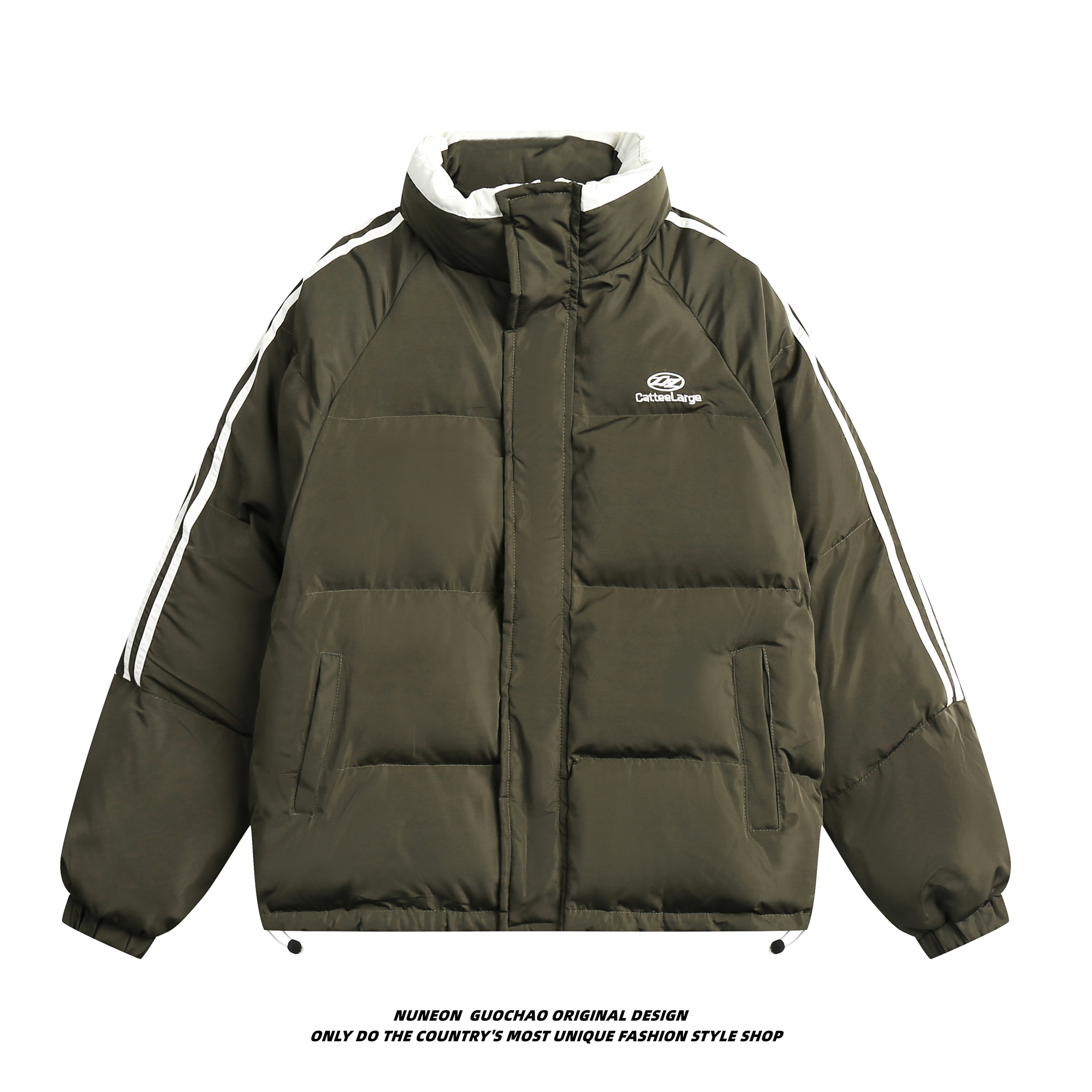 Nuneon美式高街三条杠立领加厚棉衣男女情侣冬季面包服棉服外套潮