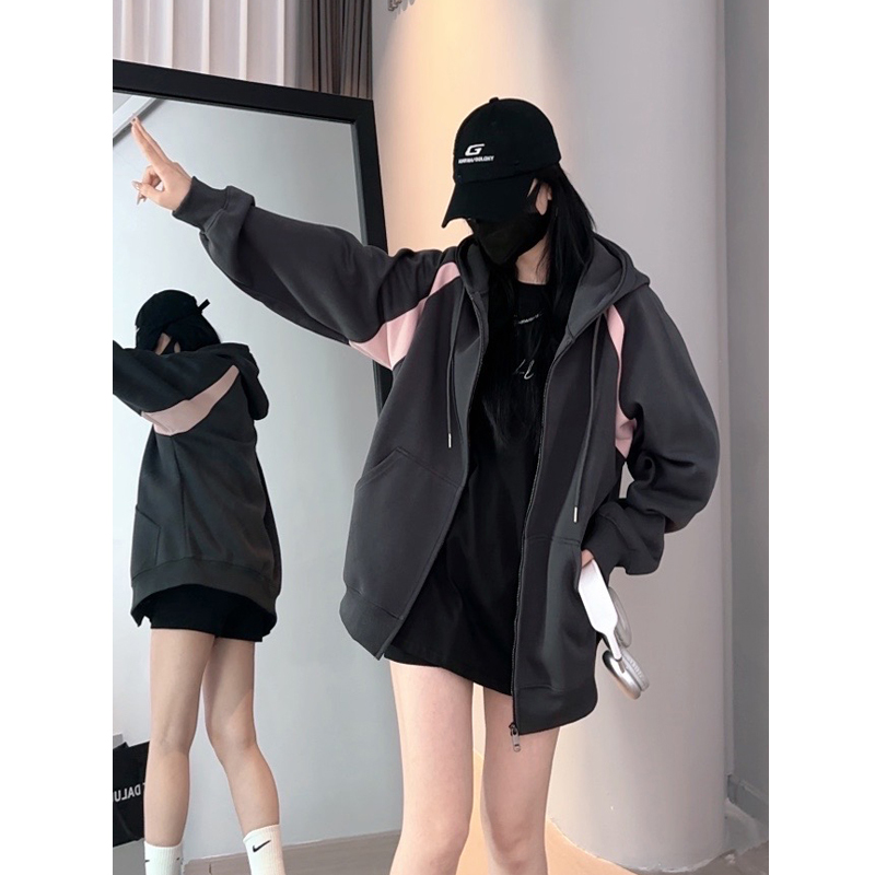 756春秋季连帽开衫卫衣高街款男女时尚大帽休闲宽松拉链外套ins潮