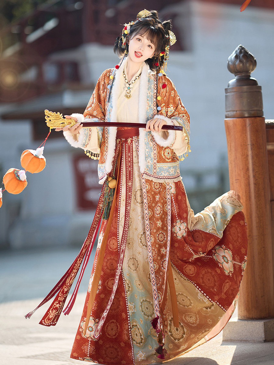 小柿子改良汉服女新中式国风日常汉元素对襟衫交领十破裙套装冬款