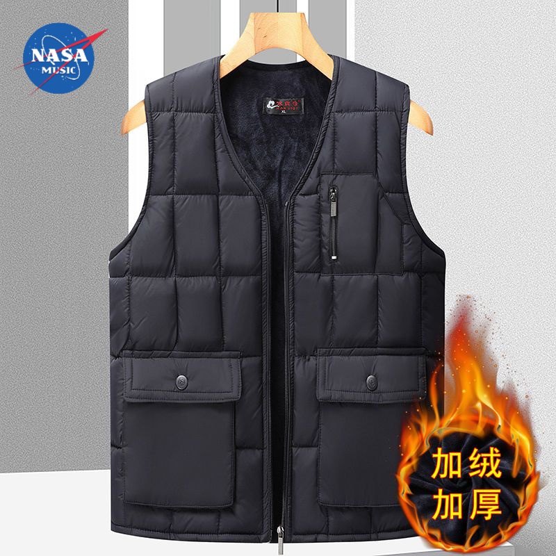NASA加厚加绒中年马甲男士坎肩马夹中老年无袖背心爸爸冬装外套爷