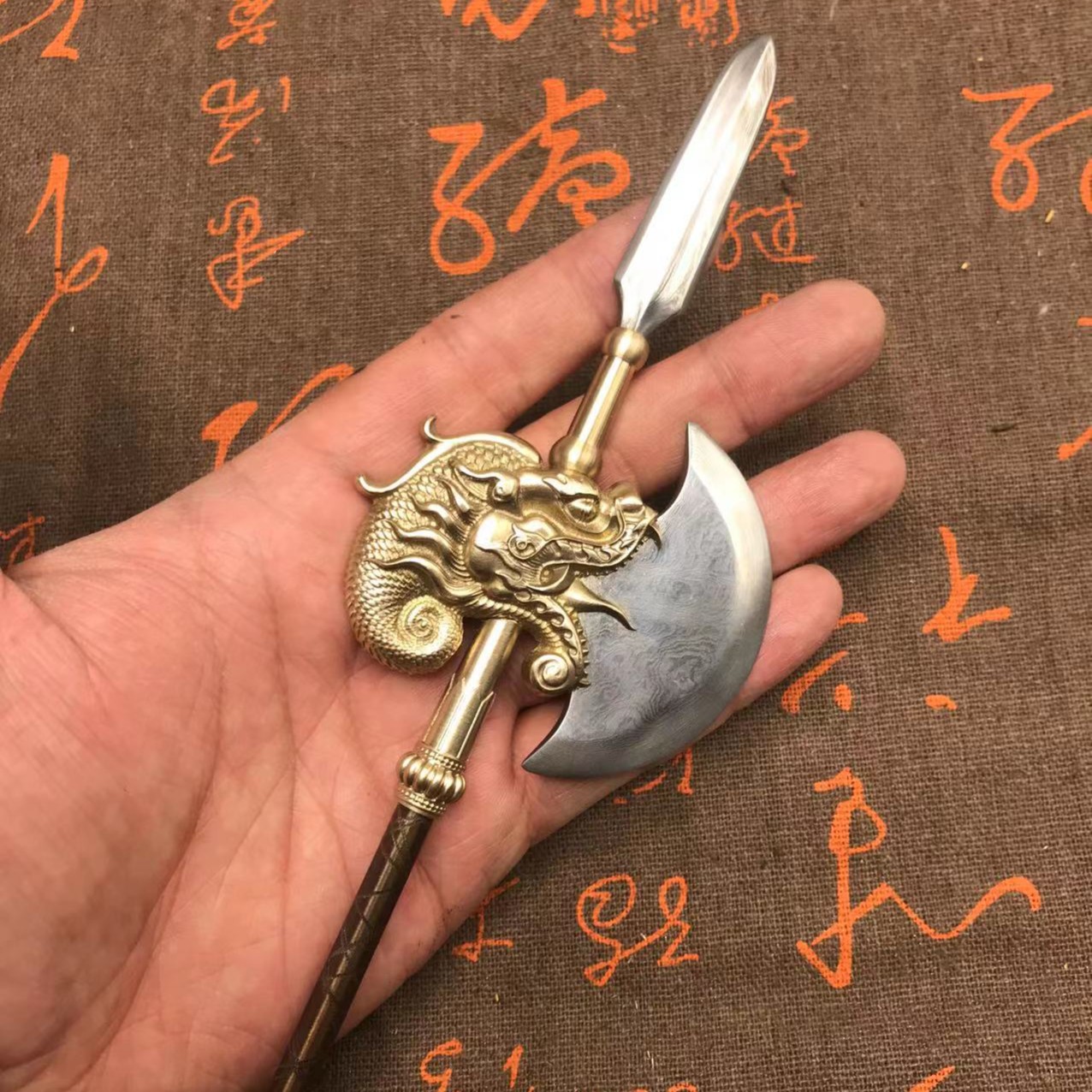 无品牌金属工艺制品 鱼化龙斧钺 金属工艺摆件微兵