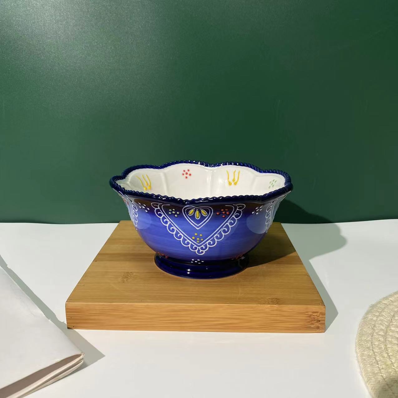 【全新式】蓝色土耳其雷米6.8英寸高脚花型碗