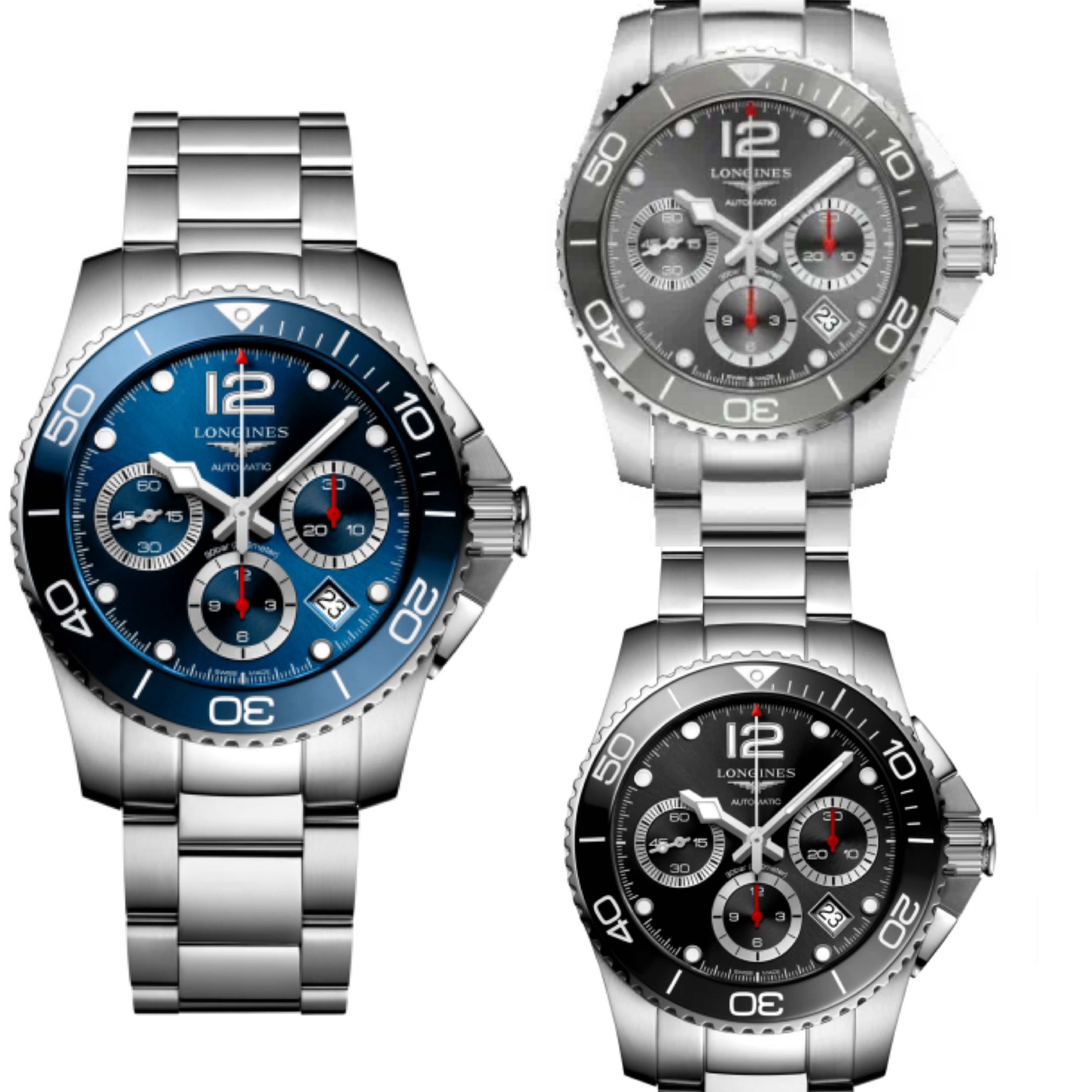 99新 Longines/浪琴 康卡斯L3.783/L3.883/41、43mm/三眼/黑蓝灰盘