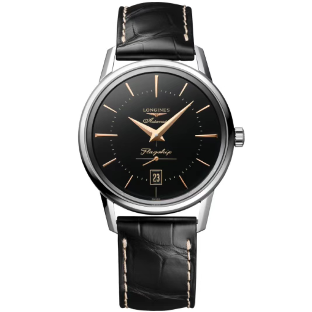 99新 Longines/浪琴 经典复古L4.795表径38.5黑盘简约真皮名表