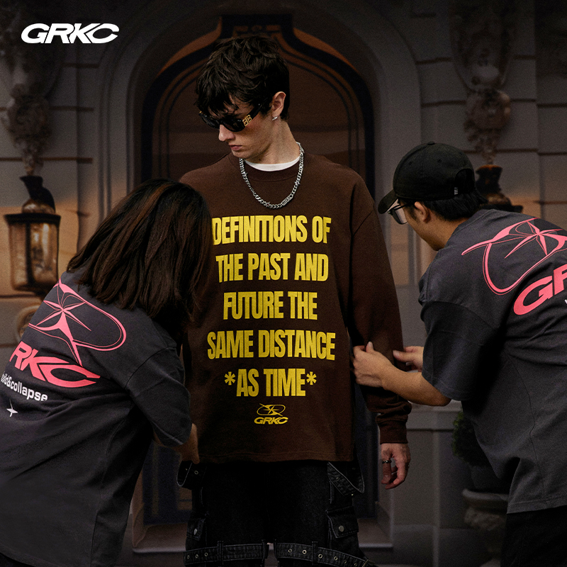GRKC吉尔卡克 标语长袖卫衣男女春秋基础印花多色美式复古圆领t恤