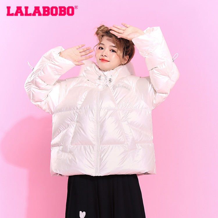武汉（微瑕不退不换）LALABOBO原创闪钻镶边宽松羽绒服|L21C-WSYR22