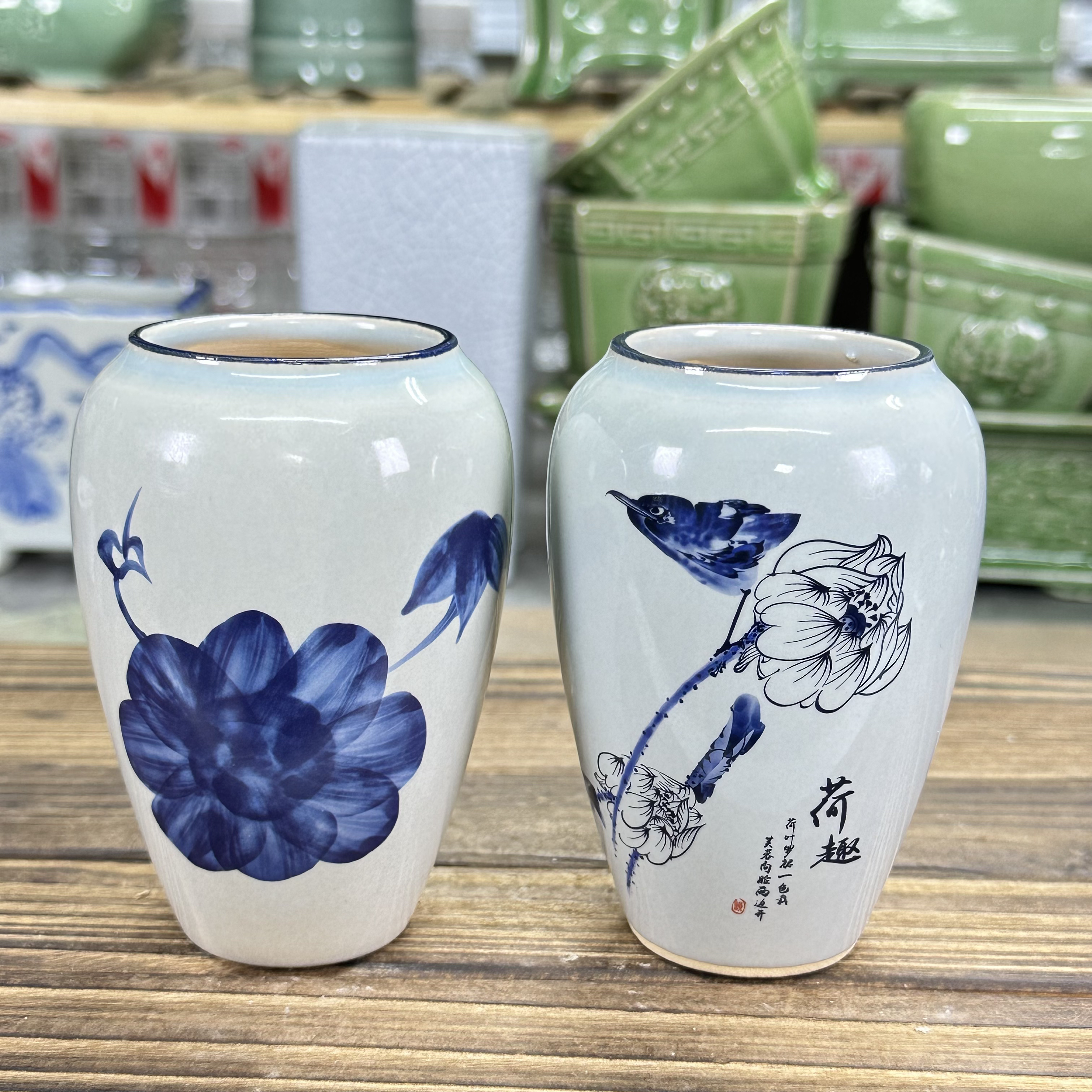 直播浮力517内径4.5高9.5cm到手2个花盆小签筒悬崖陶瓷烤花纸工艺