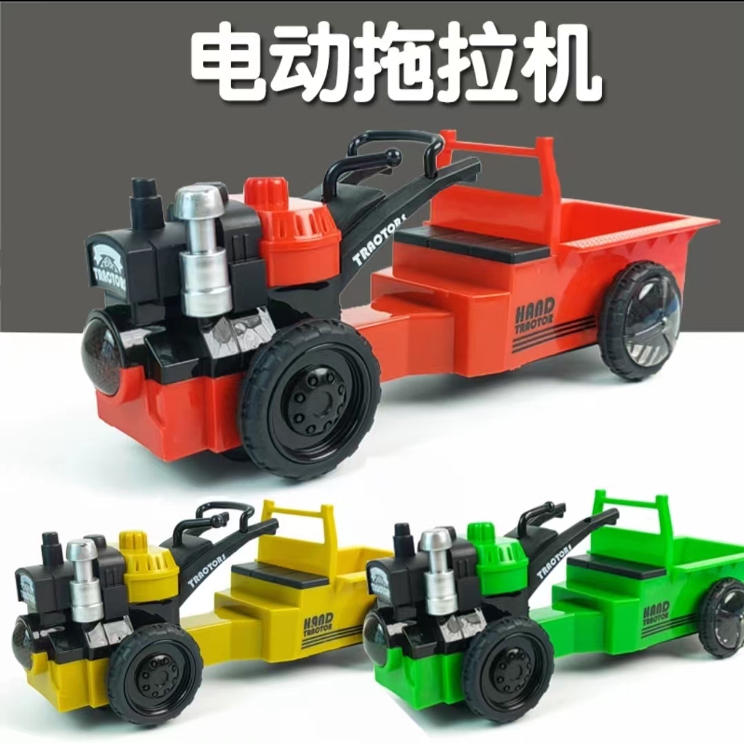 儿童红色仿真电动手扶拖拉机新款精美造型灯光音乐大号拖拉机玩具