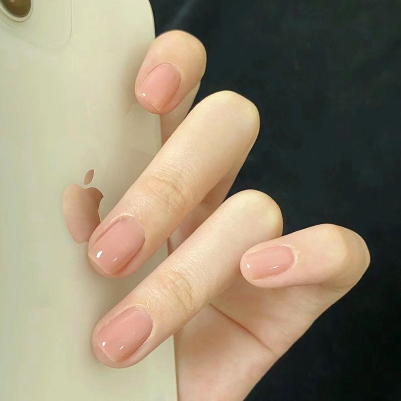 裸肤粉色 穿戴甲短款纯手工高级感美甲贴片法式渐变多巴胺美甲