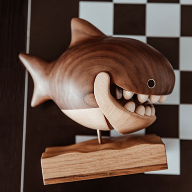 快乐的鲨鱼乳牙盒原上城原创设计高端礼品实木摆件心意盒送孩子
