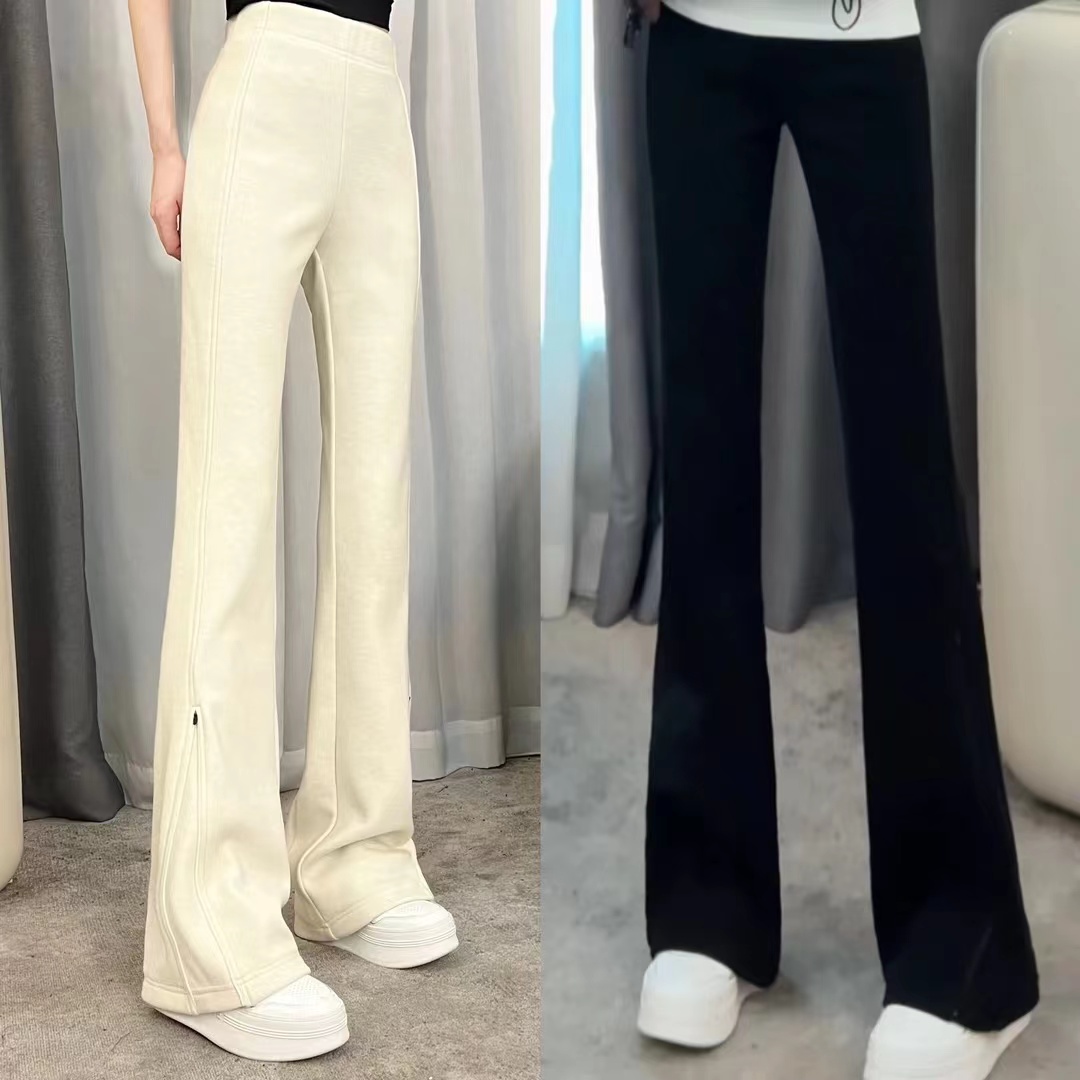 猫猫定制--[T31X]韩版美拉德穿搭高腰侧拉链高腰加绒直筒微喇裤