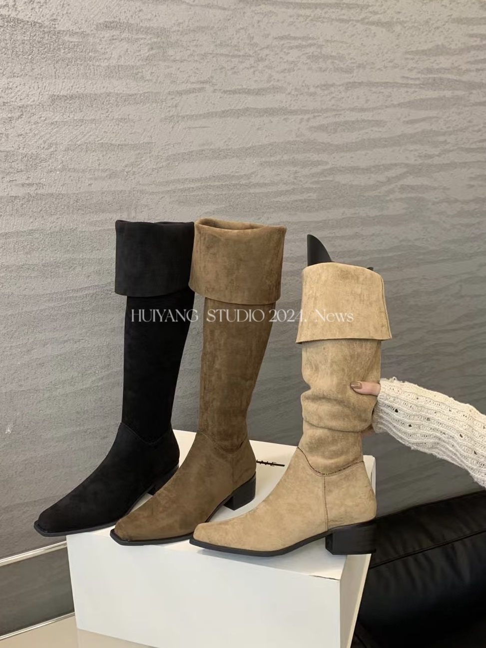 HY｜超强穿搭～一鞋多穿堆堆靴过膝长筒靴粗跟时尚百搭弹力长靴秋冬