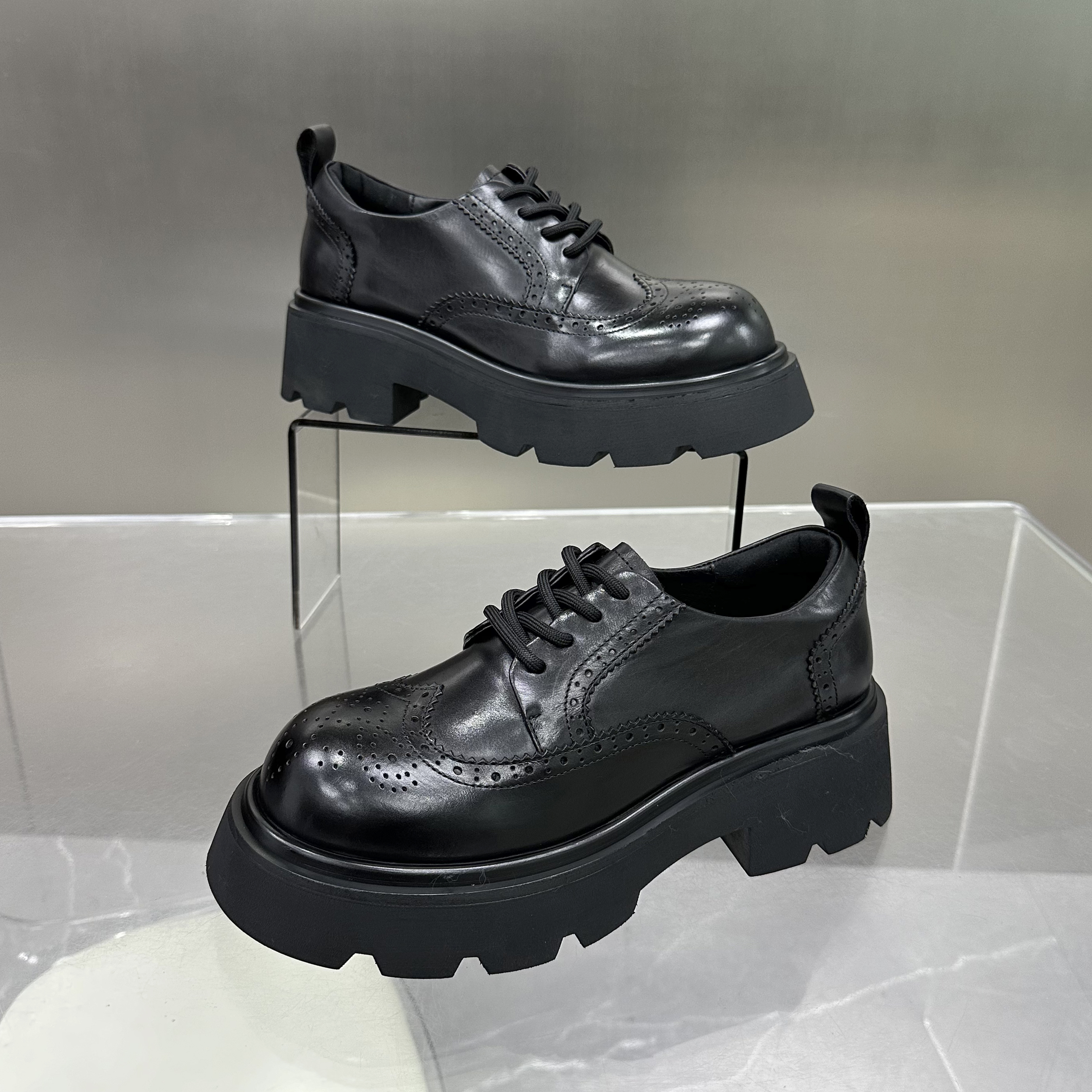 5.5cm英伦风厚底乐福鞋2024秋季新款潮流休闲通勤百搭真皮乐福鞋