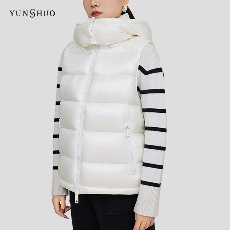 YUNSHO 轻薄羽绒服马甲女冬季新款宽松保暖连帽马夹626105