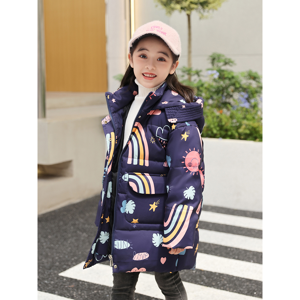 巴拉巴拉巴拉中小童羽绒服女童中长款白鸭绒冬季加厚小女孩保暖羽