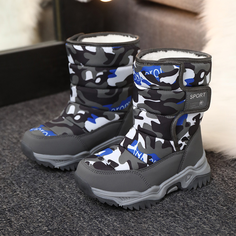 小黄鸭状元儿童雪地靴冬季新款中大童加绒保暖棉鞋高帮迷彩靴子