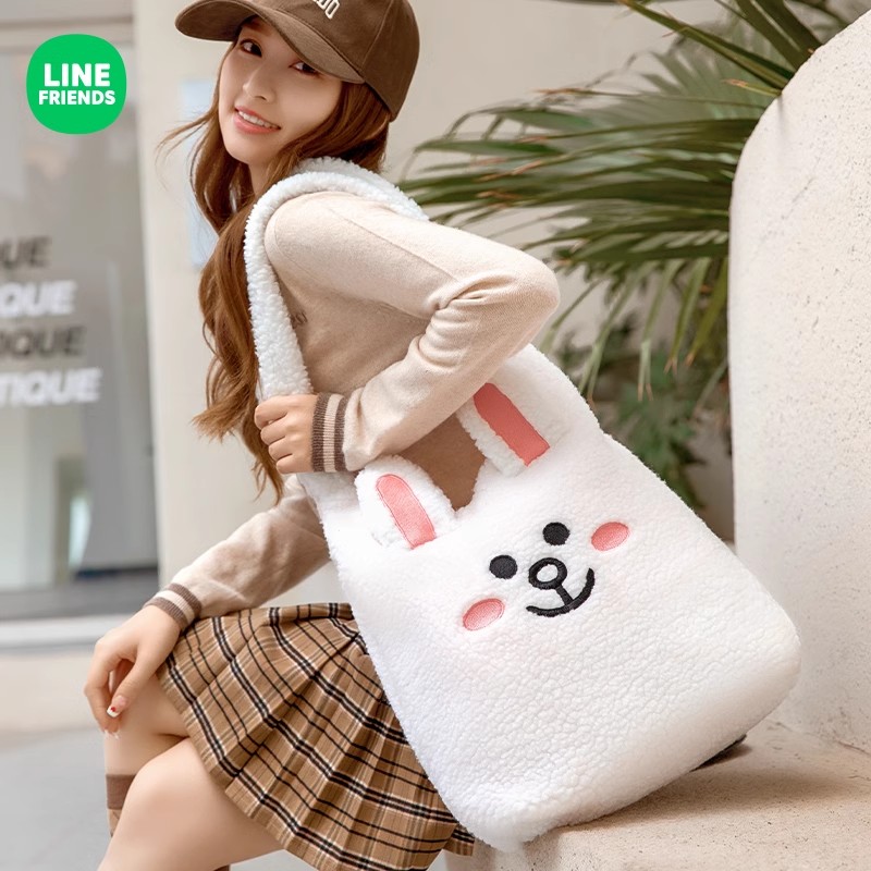 LINE FRIENDS新款单肩水桶包原创休闲手提包小众礼物女通勤帆布包