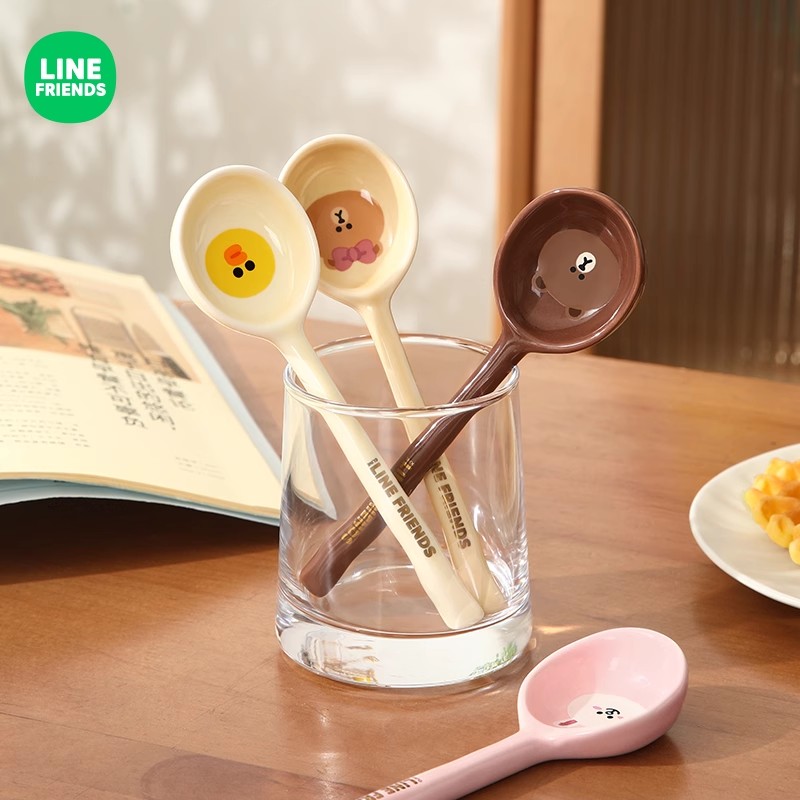LINE FRIENDS和风小汤勺餐具陶瓷小勺子喝汤喝粥汤匙家用调羹饭勺